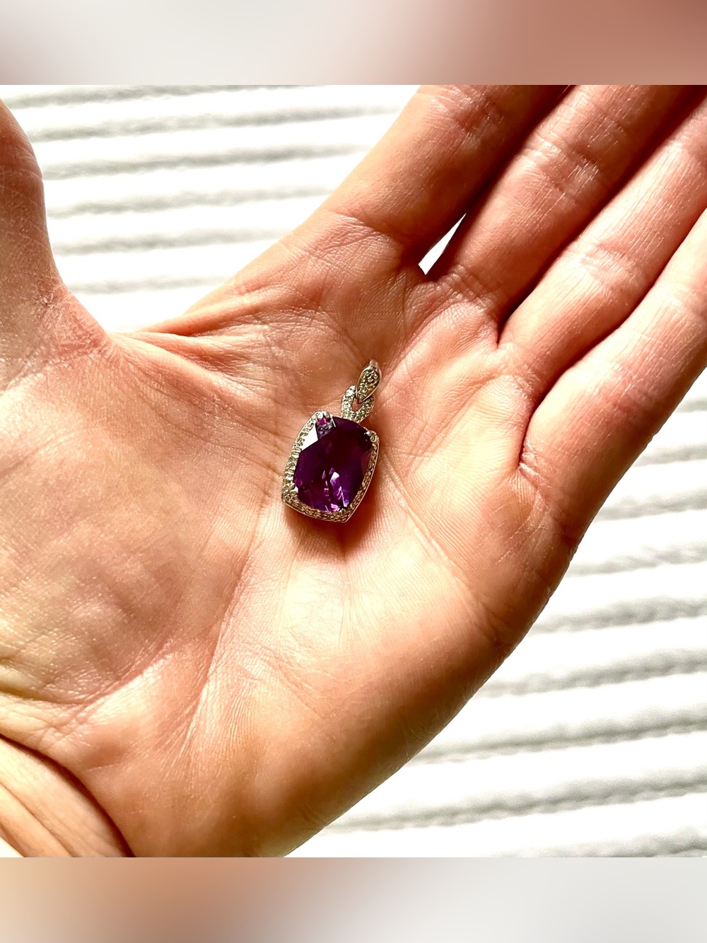 Sterling Silver Imitation Amethyst & CZ Halo Pendant - Picture 8 of 8
